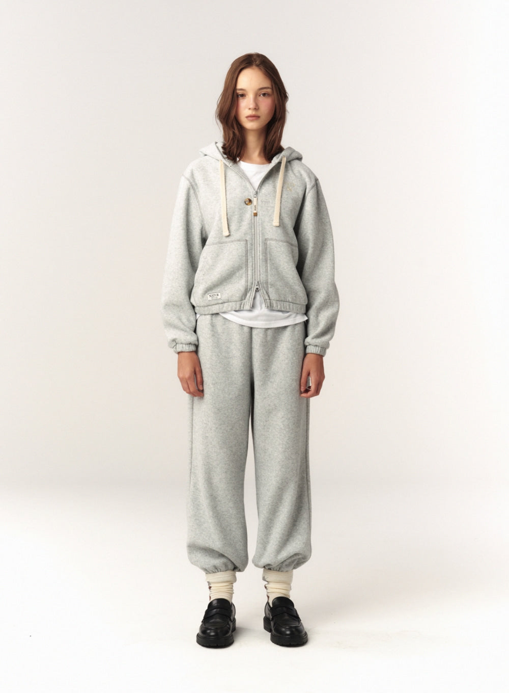 [satur] (W) Teo Brushed Fleece Jogger Pants - Melange Gray