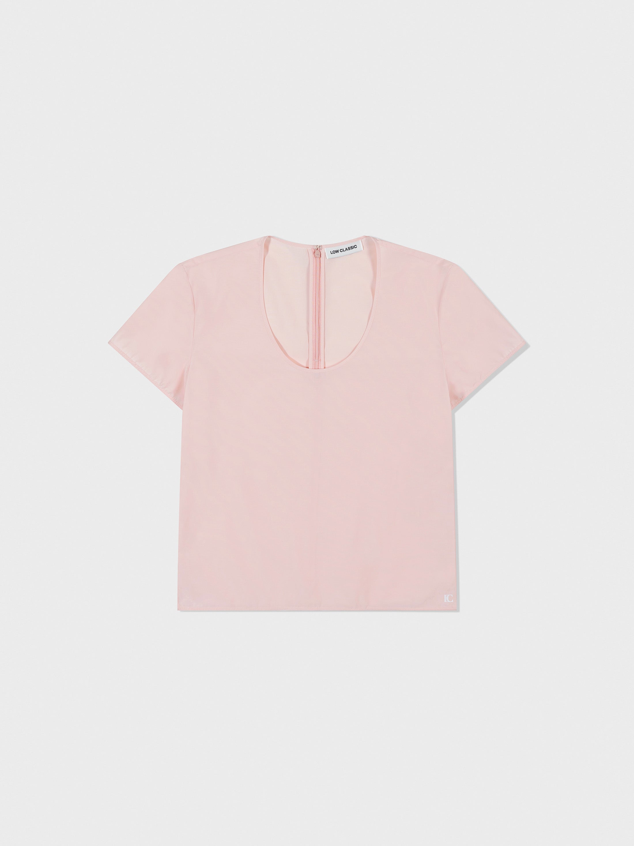[Low Classic] U-Neck Logo Blouse_Light Pink