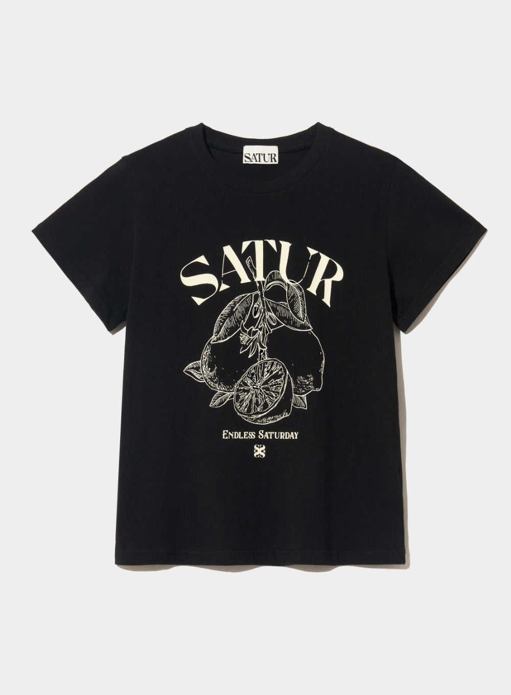 [satur] (W) Capri Citron Drawing Summer Graphic T-Shirt - Classic Black