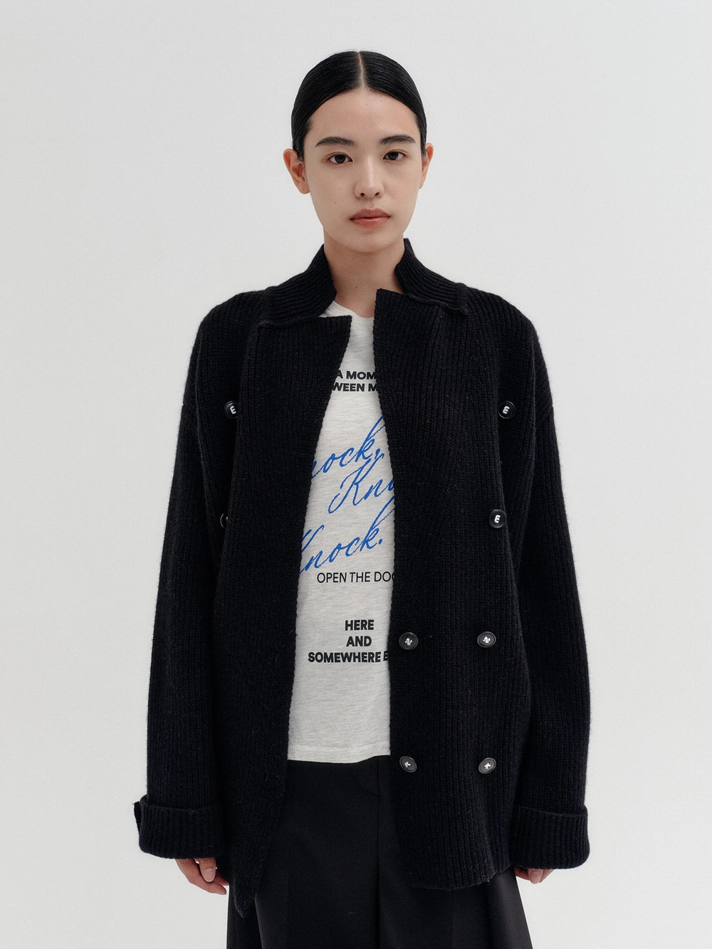 EENK Classic Double-Breasted Knitwear Cardigan - Black