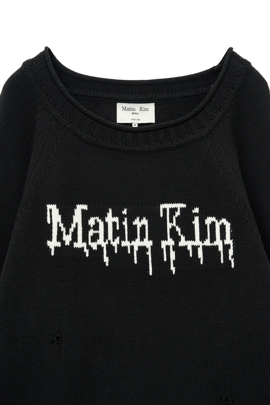 [matinkim] TWO WAY OFF SHOULDER DAMAGE PULLOVER IN BLACK
