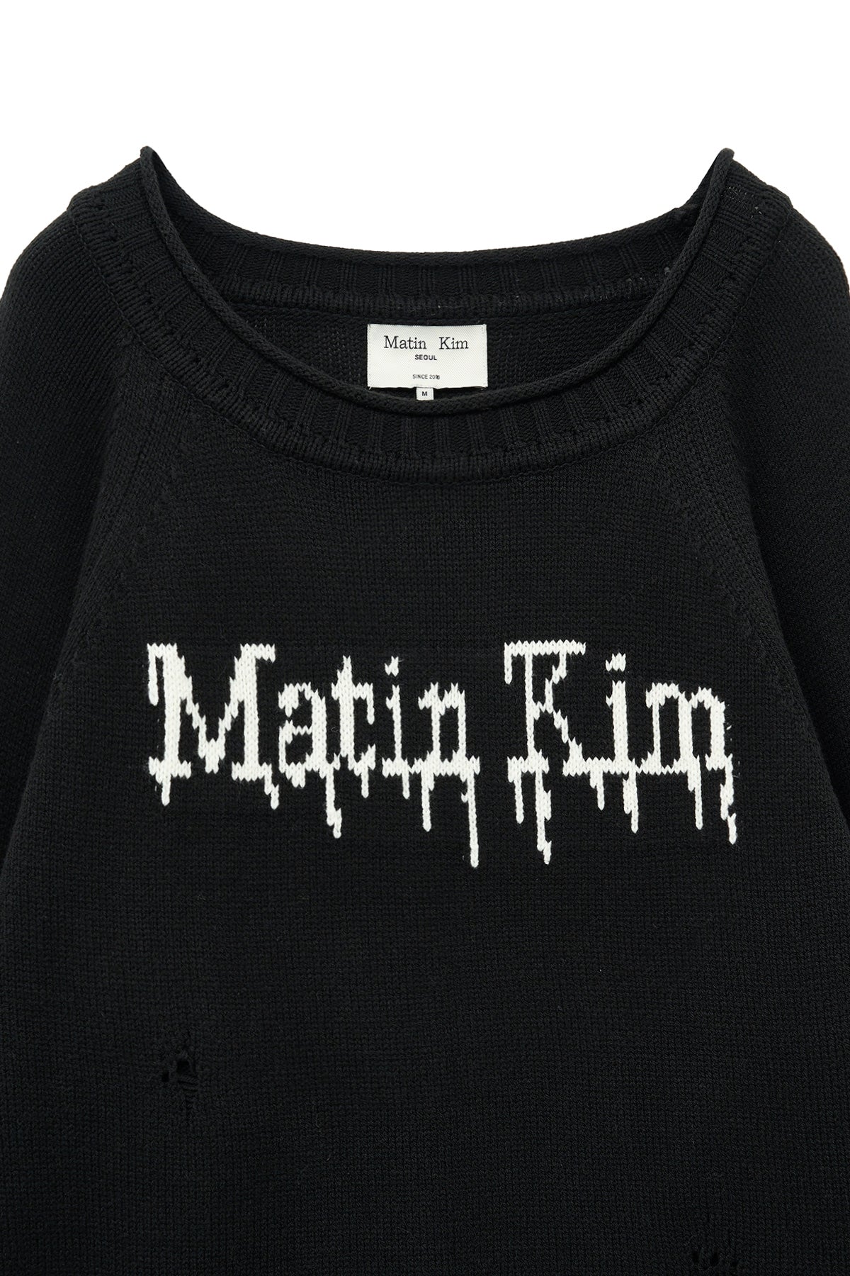 [matinkim] TWO WAY OFF SHOULDER DAMAGE PULLOVER IN BLACK