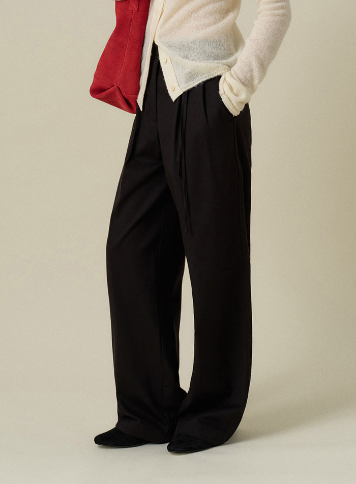 Mango Maniplease Bian Wide Tuck Pants Black