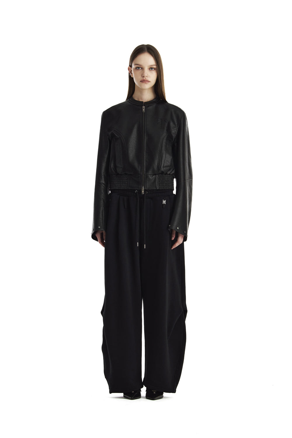 Treemingbird Logo Embossed Leather Slim-Fit Jacket Black