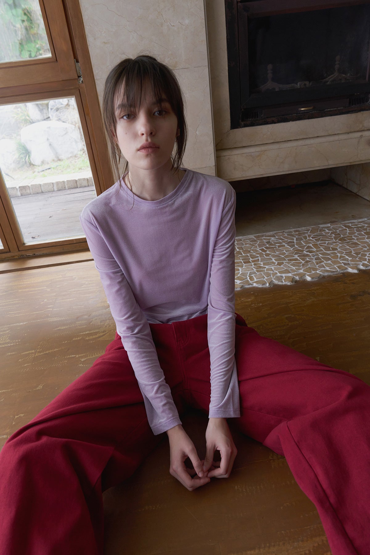 Overdueflair Cotton Wide Denim Pants Red Dahlia