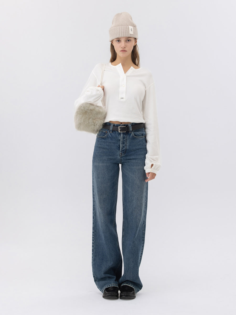 GLOWNY The Linda High Waist Wide Jeans (Ocean Blue)