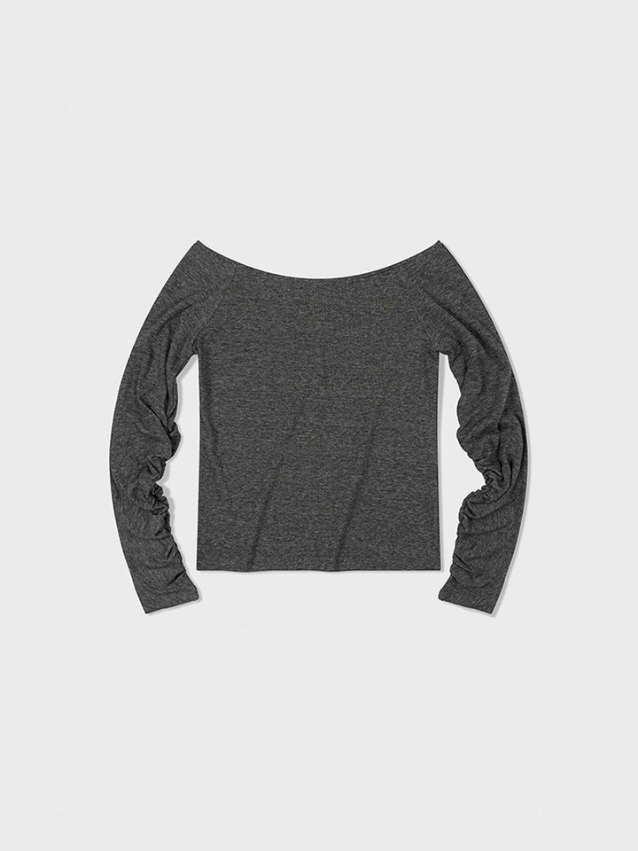 Low Classic Ruched Off-Shoulder T-Shirt Melange Grey