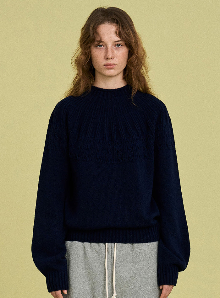 Mango Maniplease Bowl Cable Knit Navy