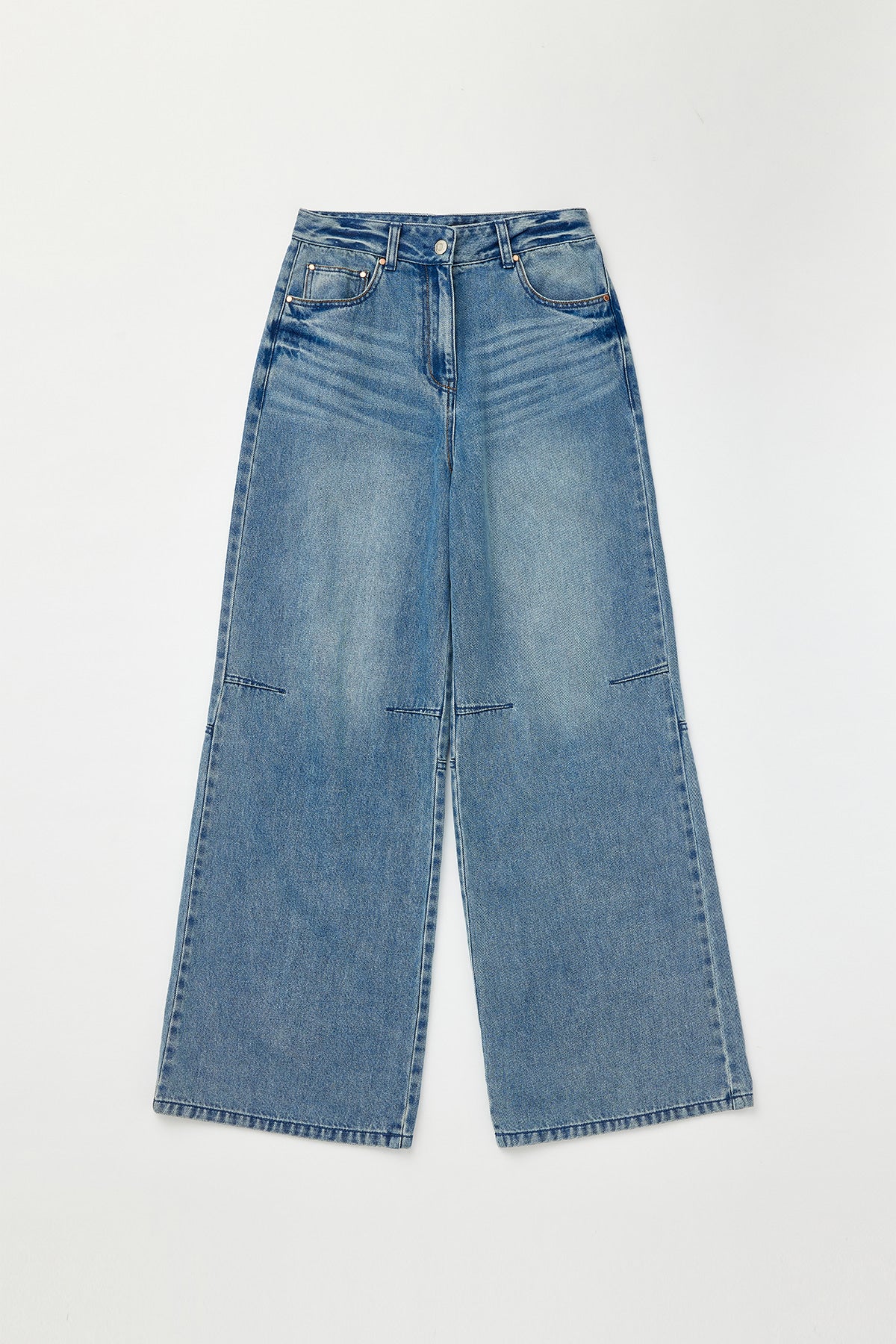 Matinkim Knee Point Wide Denim Pants IN Blue