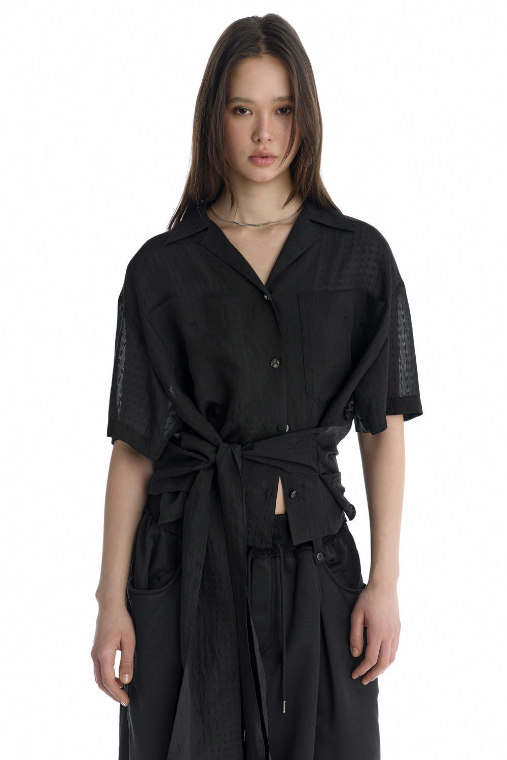 Treemingbird Tie Waist Shirt Black