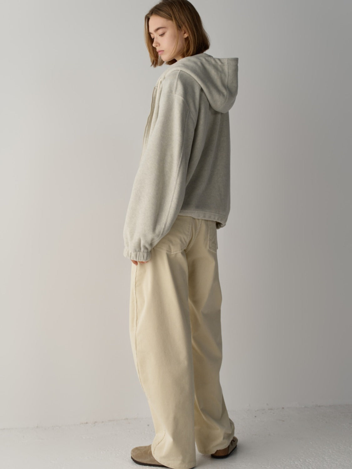 Facade Pattern Wool Fleece Zip-Up Hoodie oatmeal
