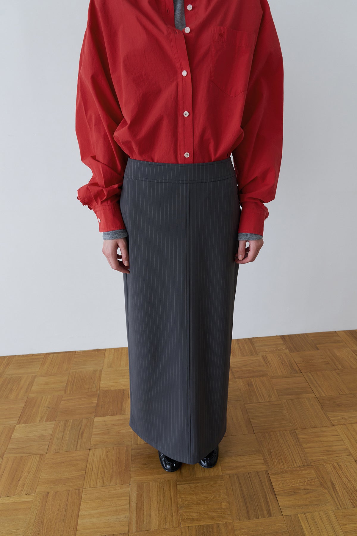 Overdueflair Tension Stretch Maxi Skirt Stripe Grey