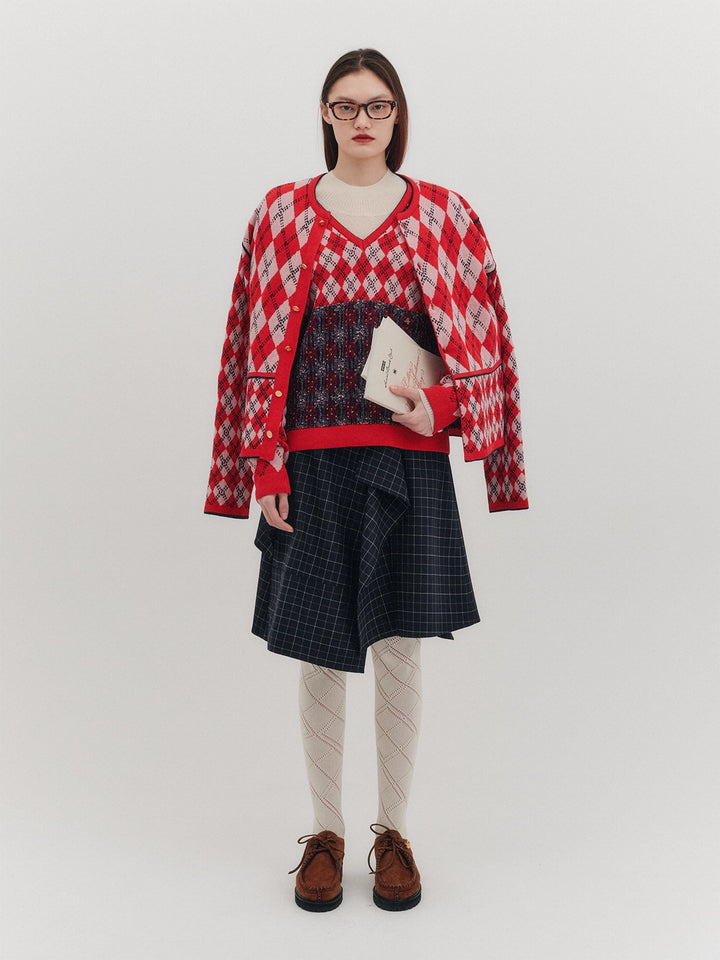 EENK Argyle Knitwear Cardigan - Red