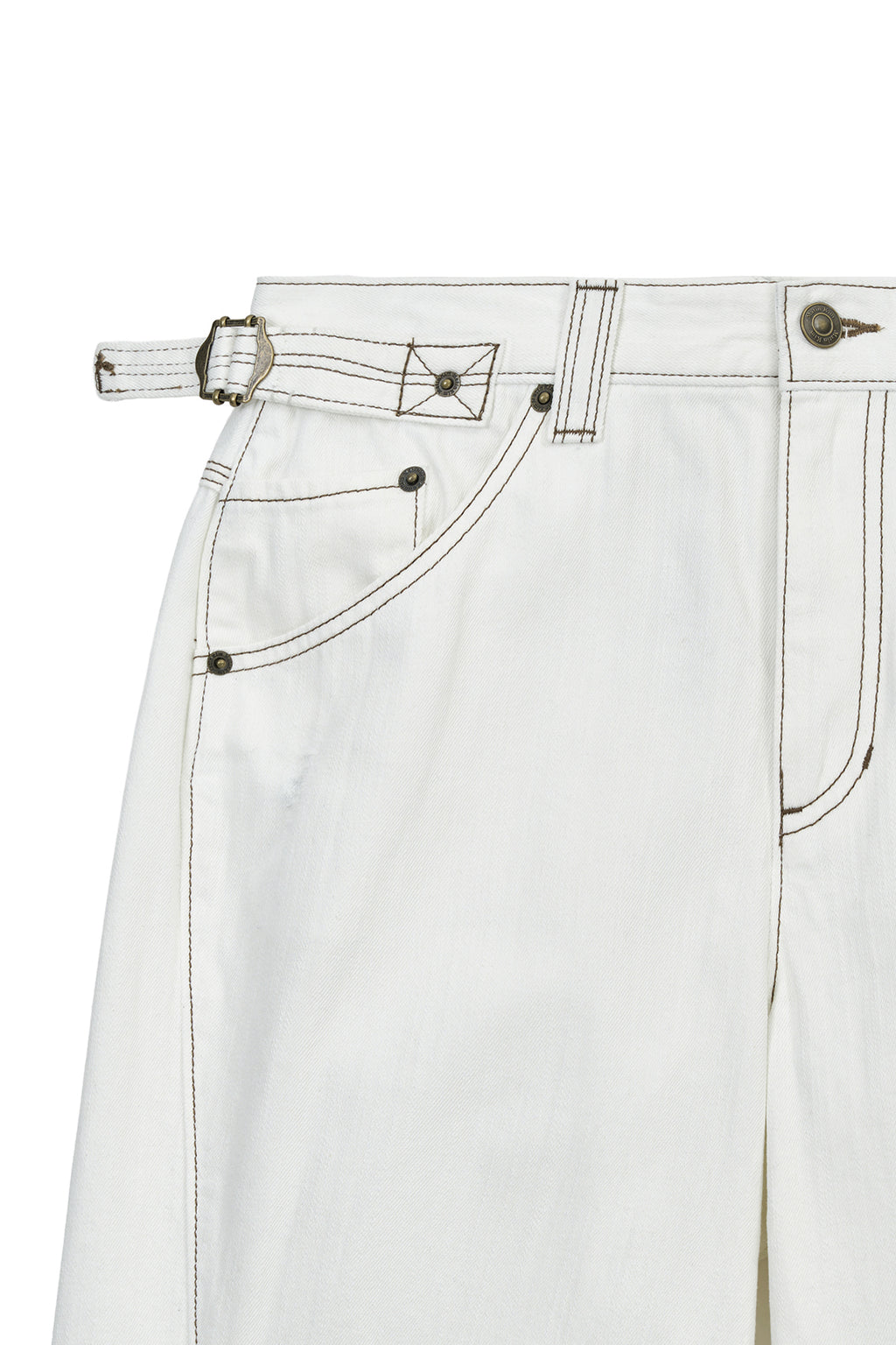 Matinkim Waist Buckle Stitch Point Twill Denim Pants IN Ivory