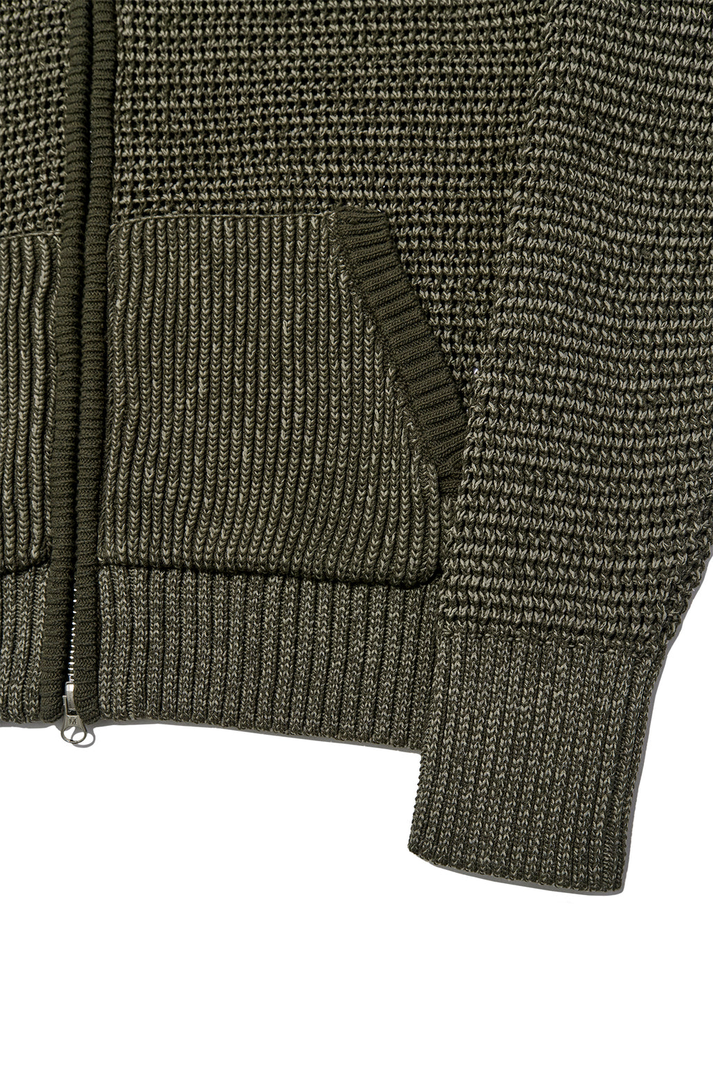 [matinkim] Two Tone Mesh Knit Hoody Zip UP IN Khaki