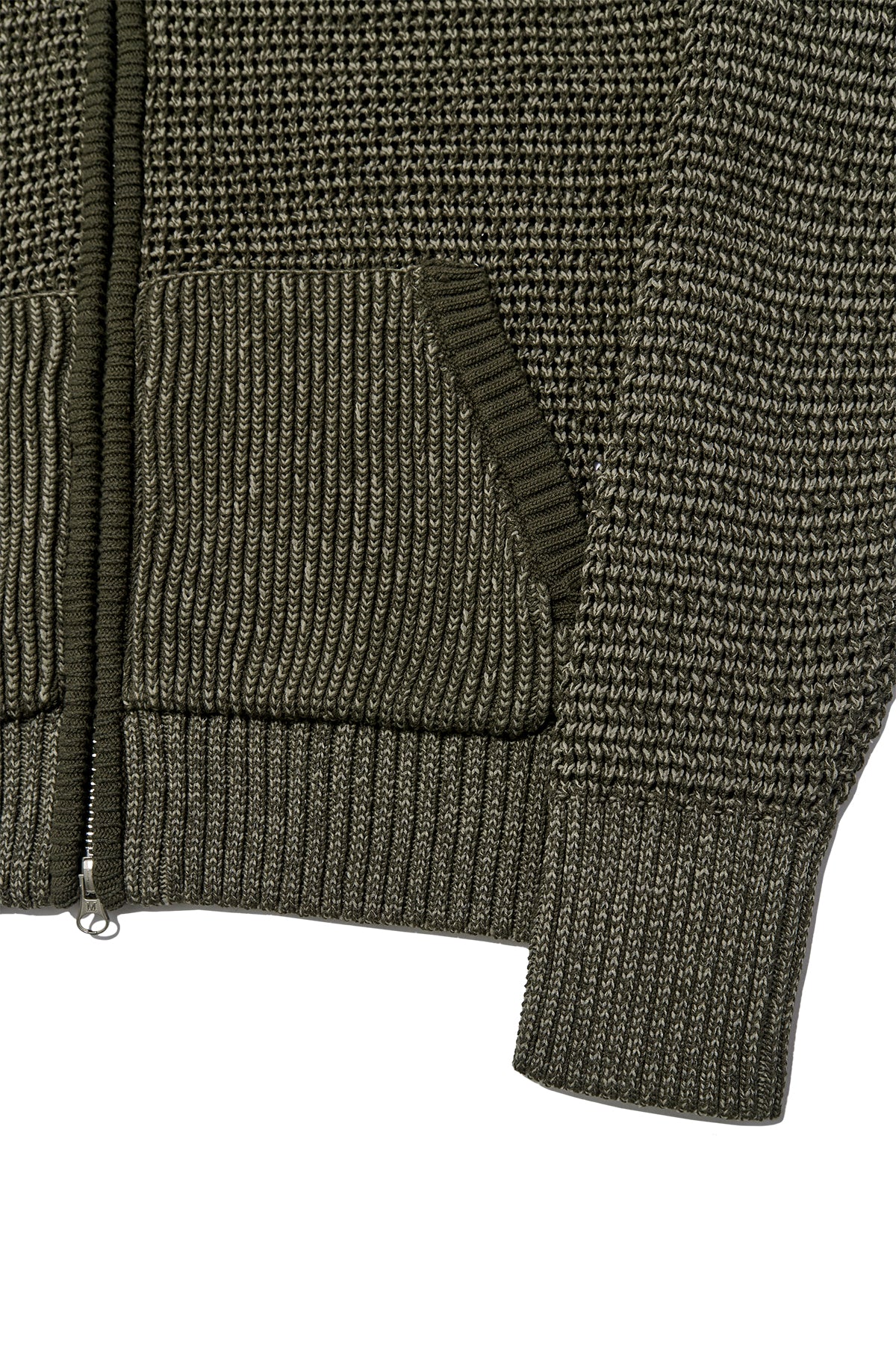 [matinkim] Two Tone Mesh Knit Hoody Zip UP IN Khaki