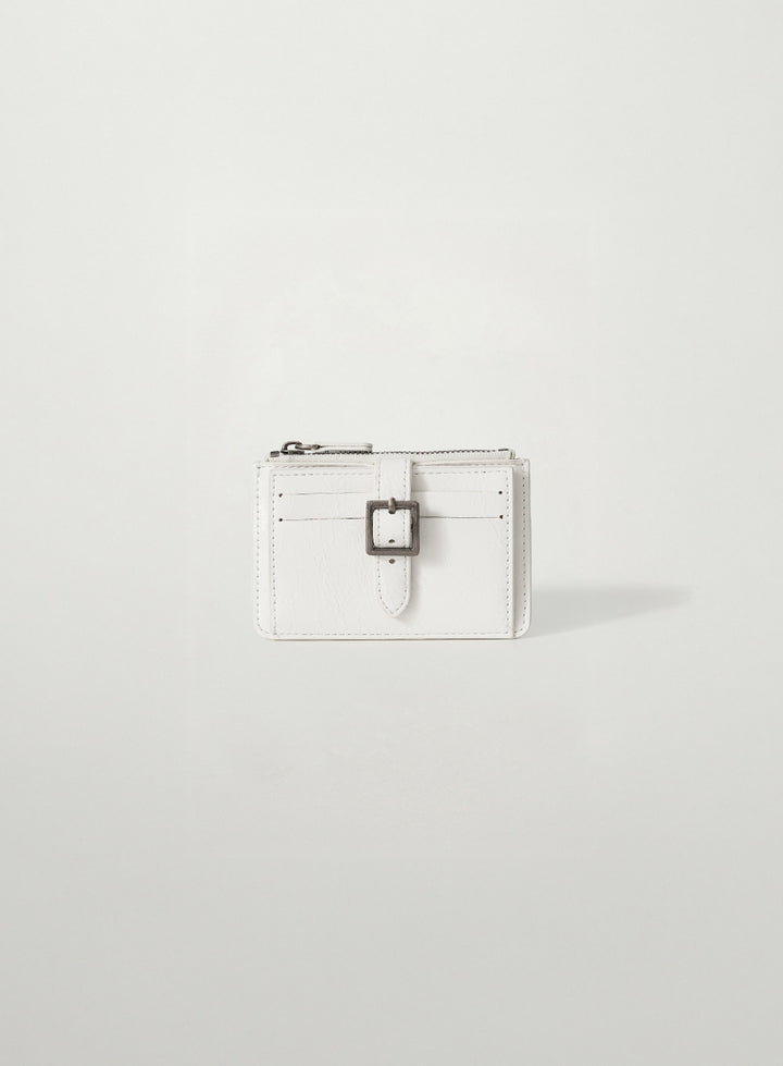 Satur Vintage Buckle Card Wallet - White