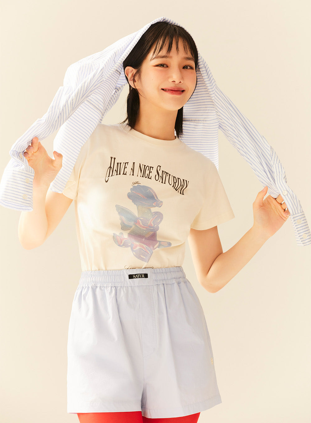 [satur] (W) Denver Banding Half Pants - Light Blue