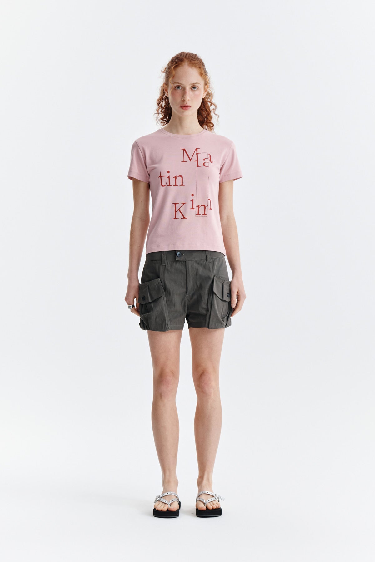 [matinkim] PATCHWORK GRAPHIC PRINTING LOGO TOP IN PINK