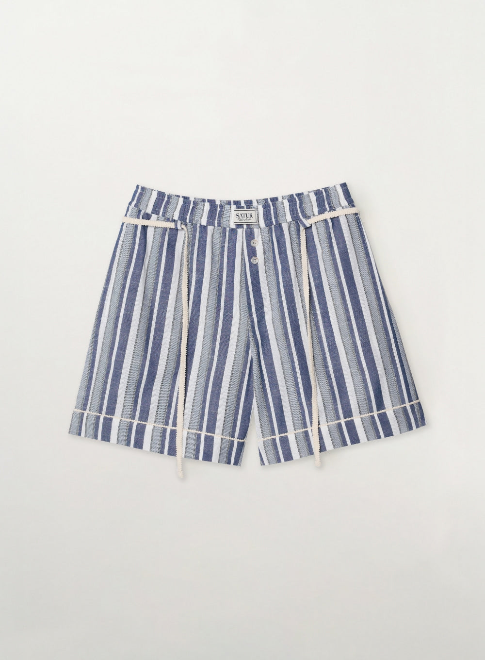 [satur] Homewear Stripe Lace-up Banding Shorts - Blue