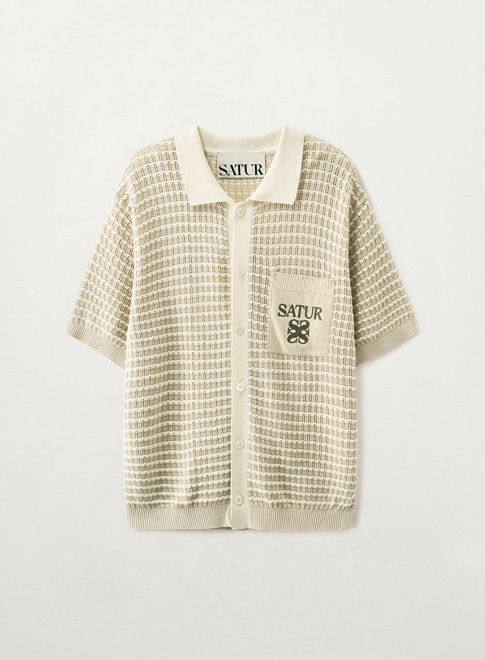 Satur Skashi Collar Half Knit Cardigan - Cream