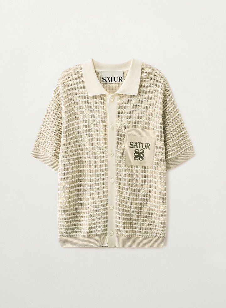 Satur Skashi Collar Half Knit Cardigan - Cream