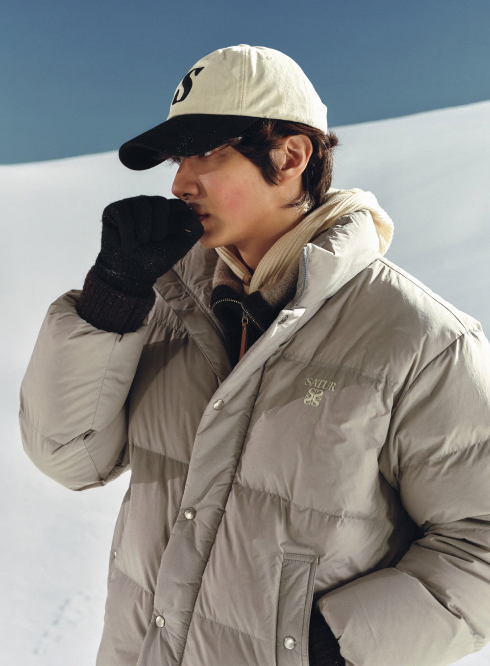 [satur] Vintage Mix Casual Ball Cap - Cream Black