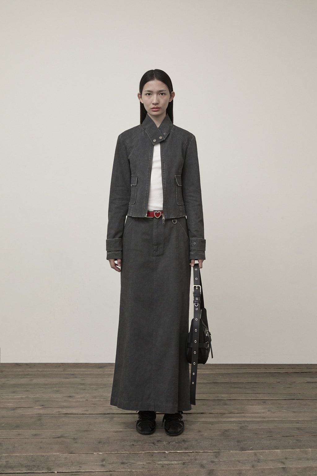 [matinkim] WASHED MERMAID LONG SKIRT IN CHARCOAL