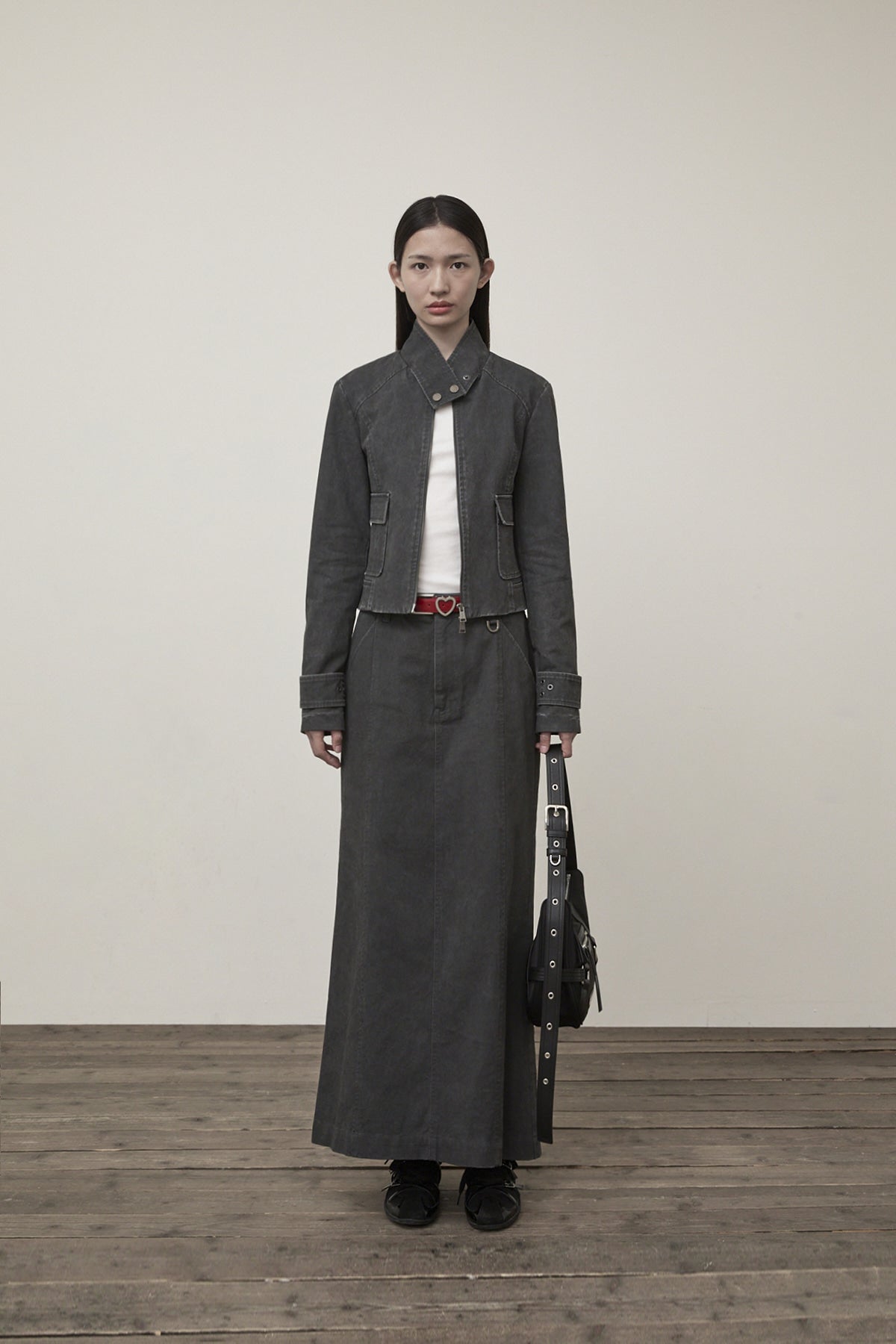 [matinkim] Washed Mermaid Long Skirt IN Charcoal