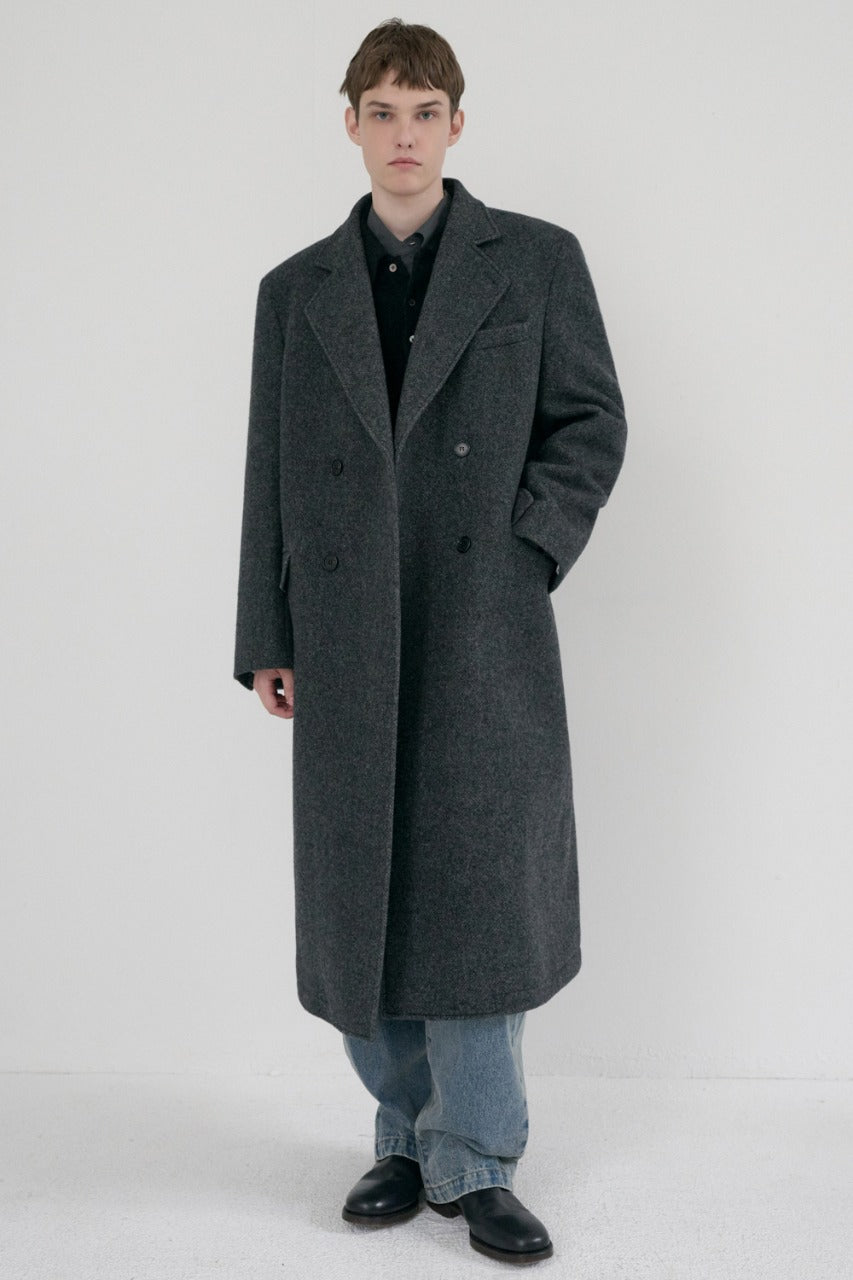 Dunst Unisex Loose Double-Breasted Coat Charcoal Melange