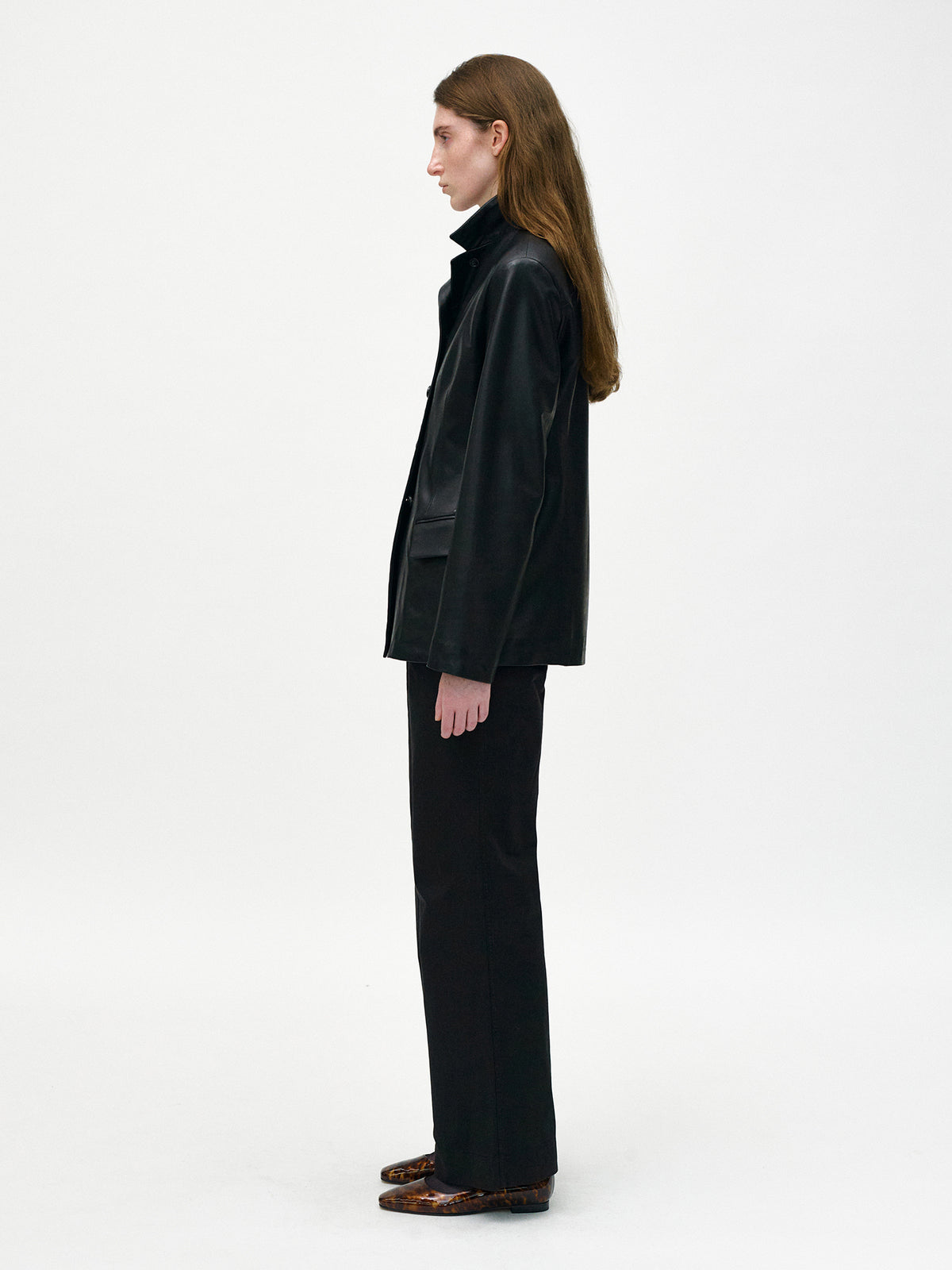 Nothing Written Single-breasted tailored leather jacket (Black)