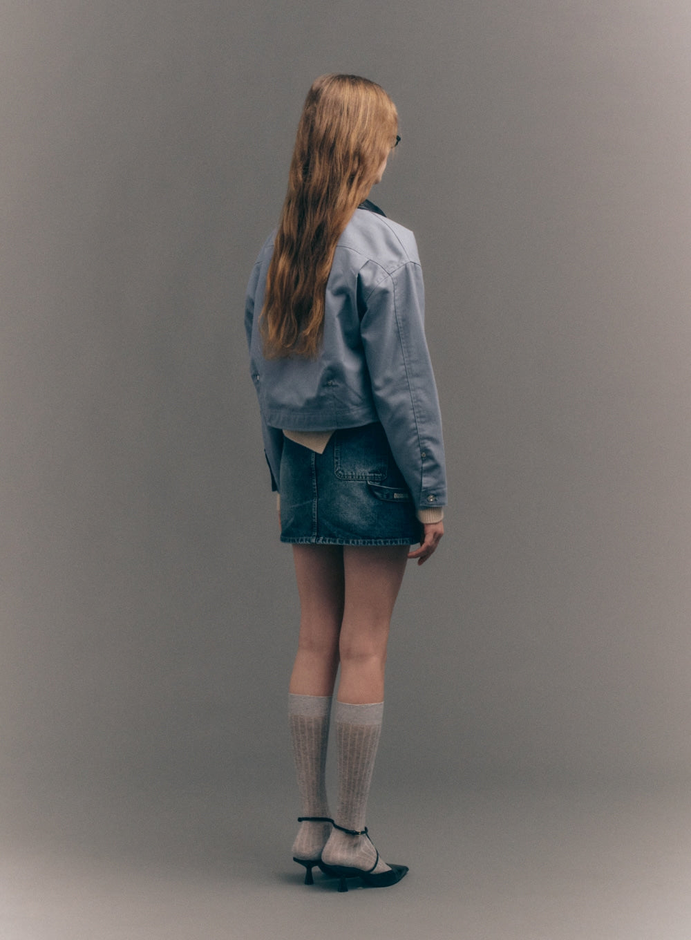 [satur] (W) Crop Cotton Work Jacket - Sky Blue