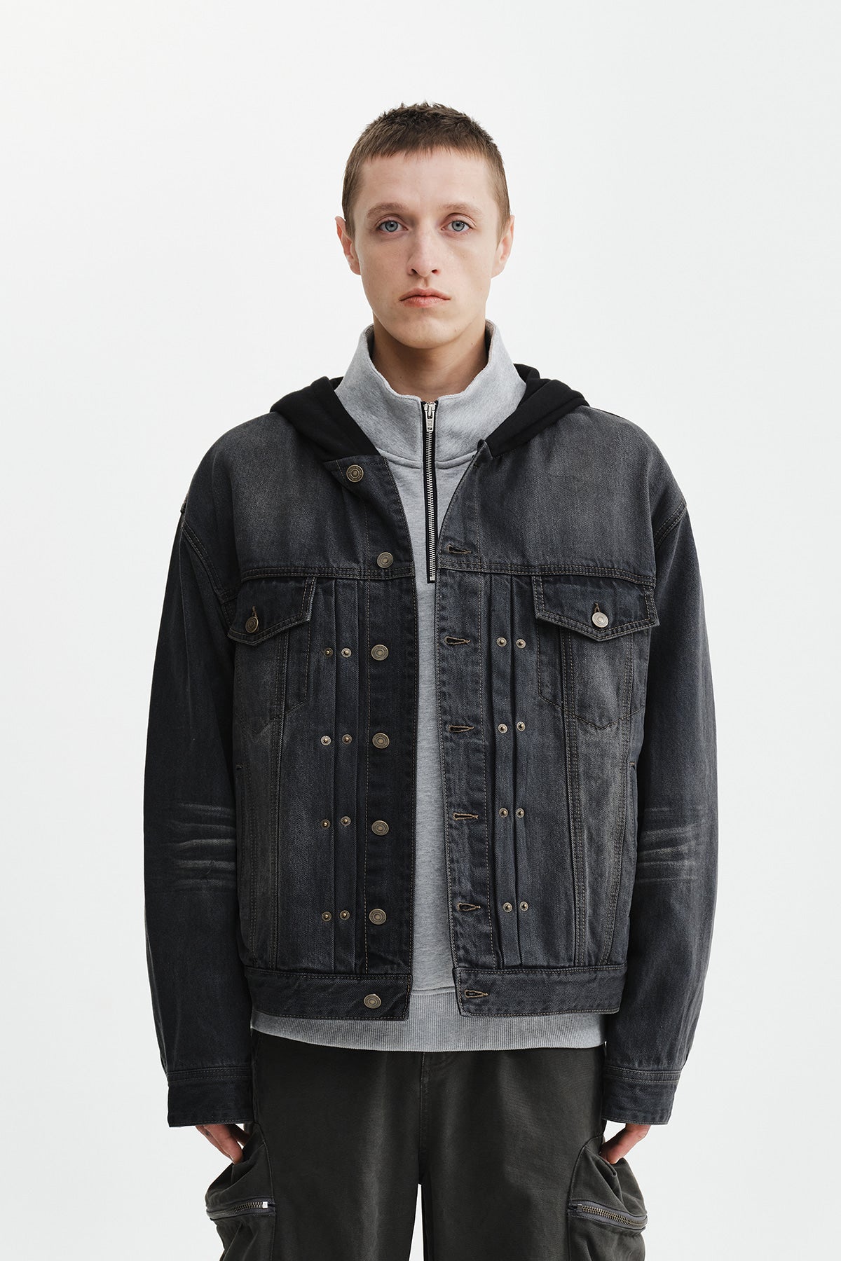 Matinkim Western Panel Hooded Denim Jumper IN Black