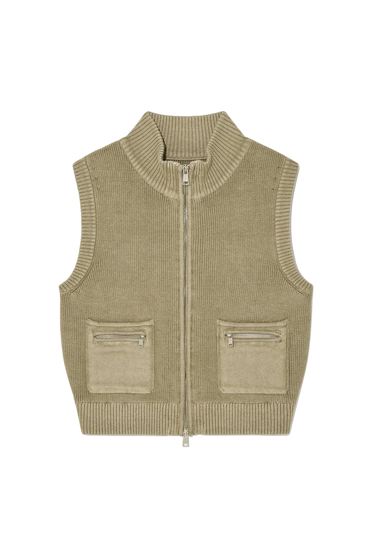 Matinkim Logo Point Washed Knit Vest For Women IN Light Khaki