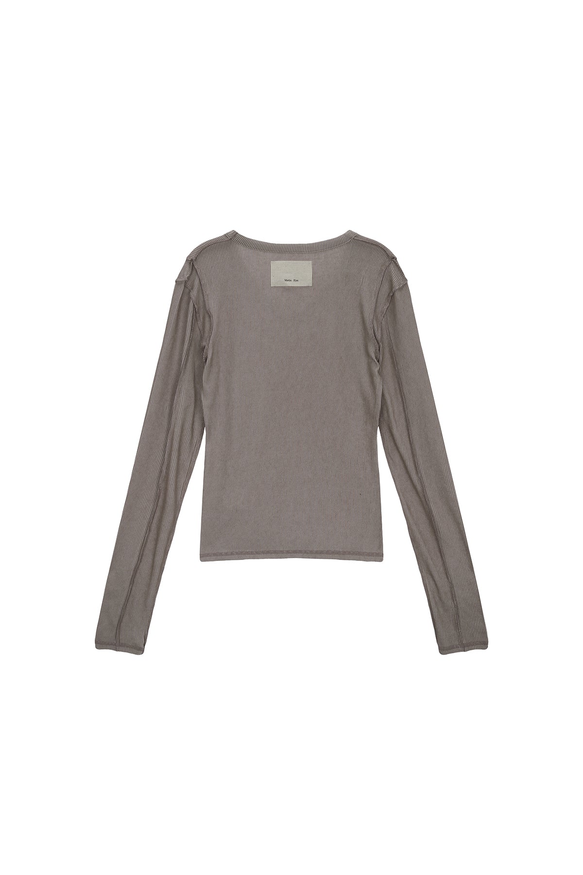 [matinkim] STITCH V NECK SLIM LONG SLEEVE IN BROWN