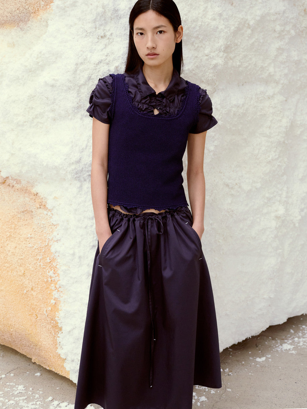 Low Classic Drawstring Midi Skirt Navy