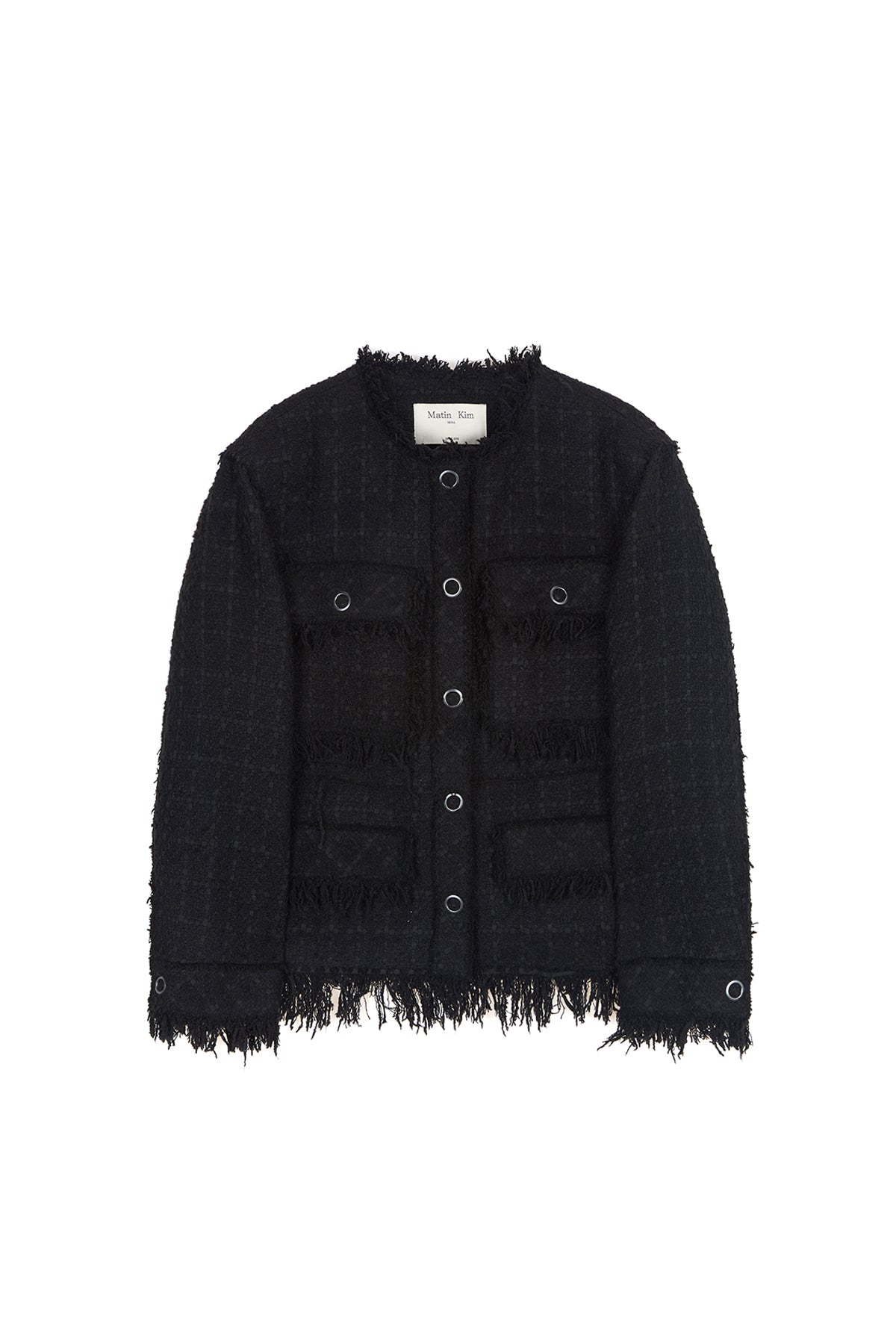 [matinkim] Two Way Collarless Tweed Jacket IN Black