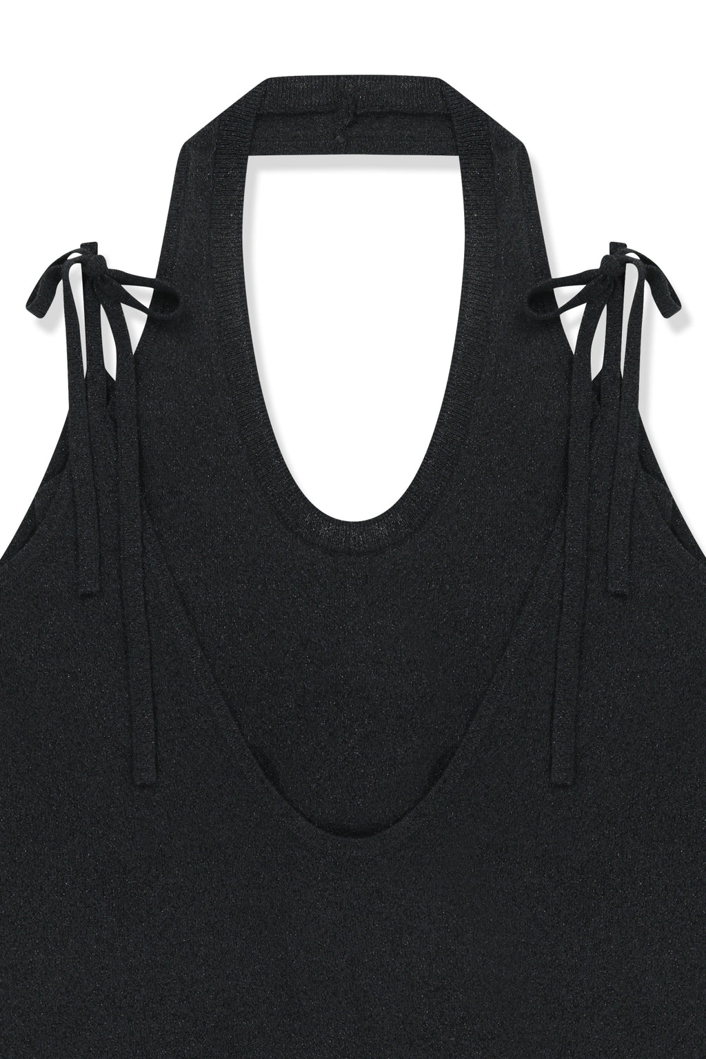 [matinkim] Layered Tie Halter Neck Knit Top IN Black