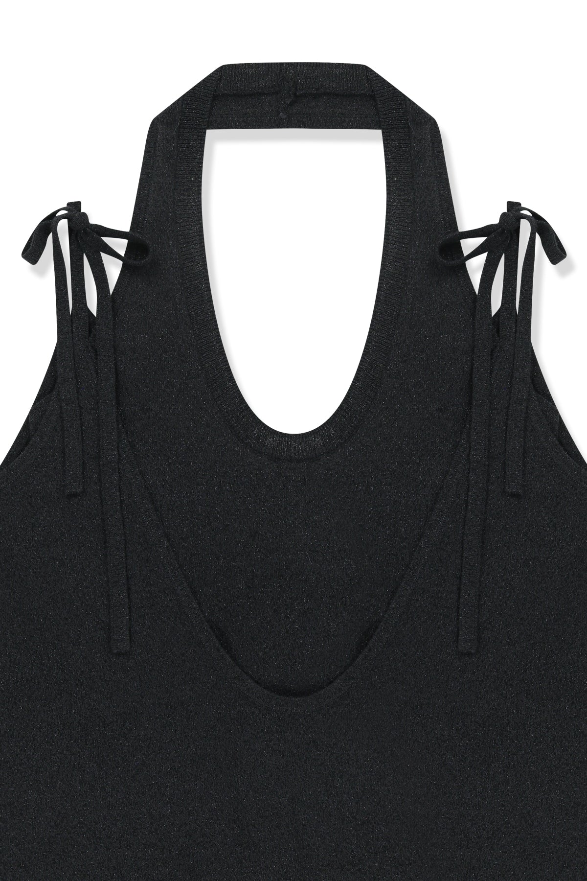 [matinkim] Layered Tie Halter Neck Knit Top IN Black