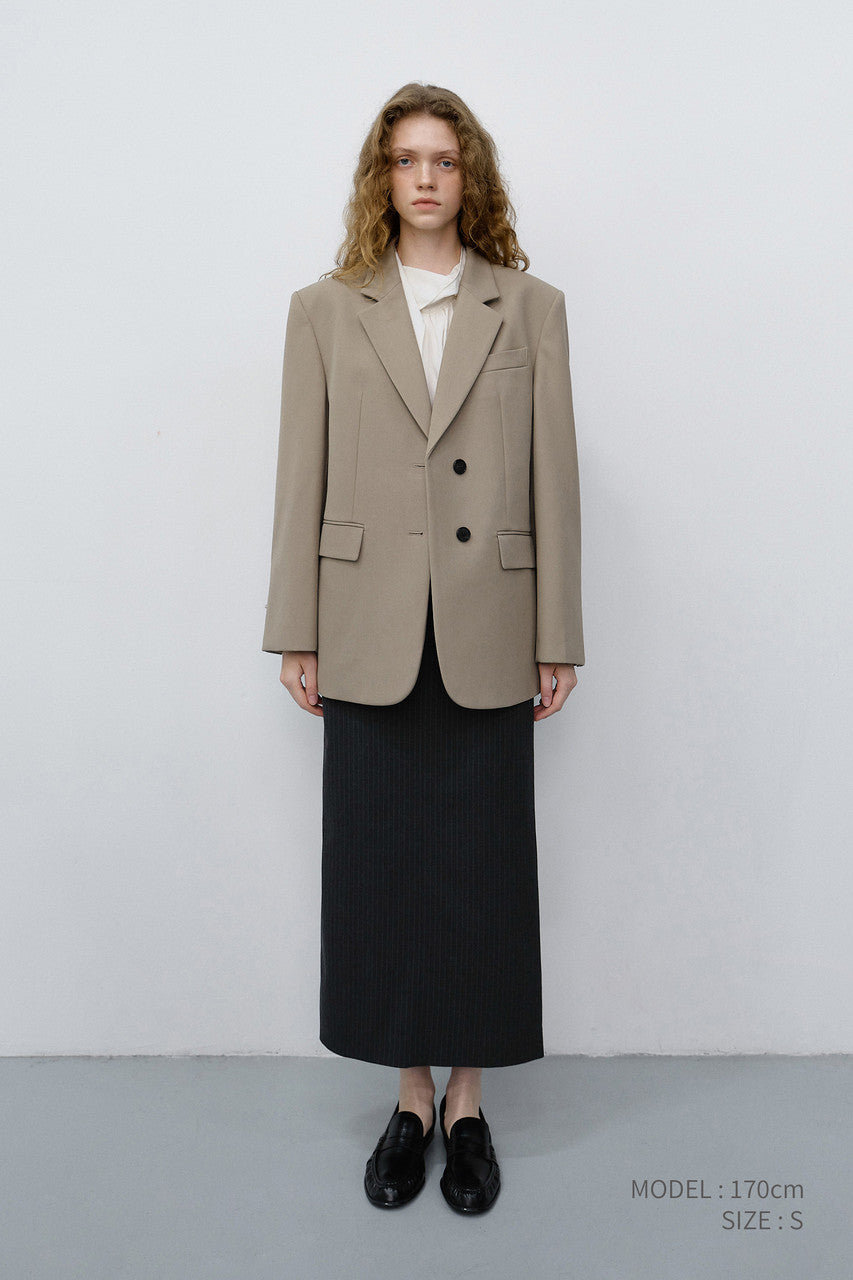 Dunst H-Line Long Striped Skirt Charcoal Grey Stripe