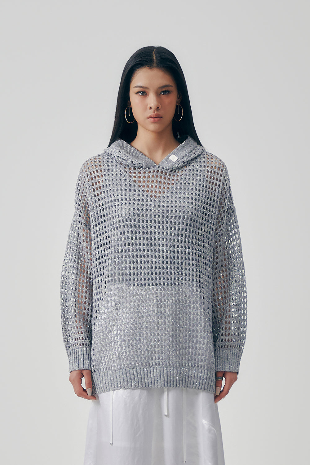 Treemingbird Metallic Sparkle Knit Pullover Gray