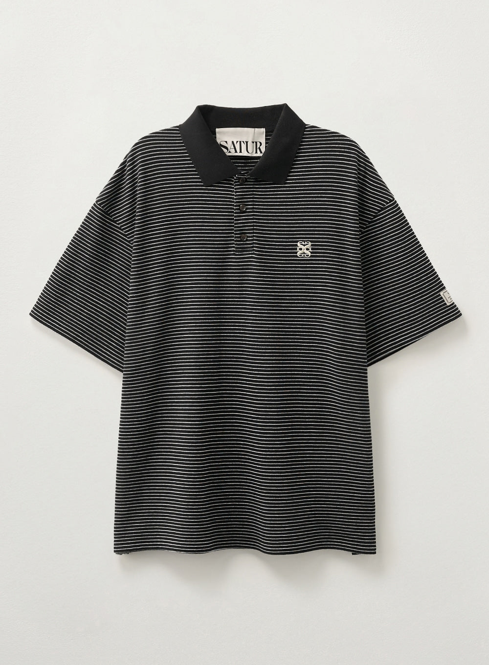 [satur] Stripe Collar T-Shirt - Black