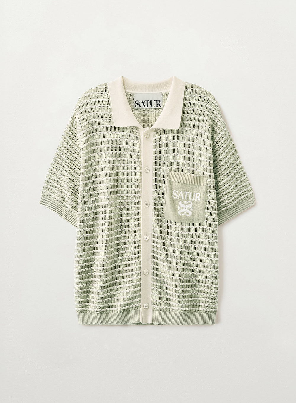 Satur Skashi Collar Half Knit Cardigan - Light Green