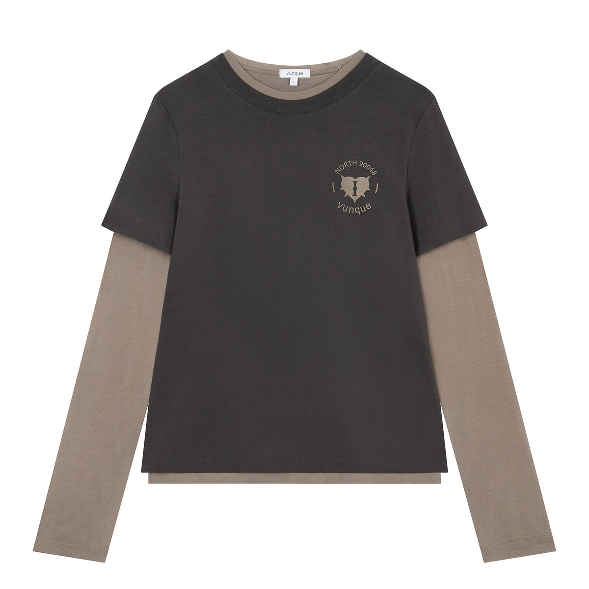 Vunque Romantic Goth Layered T-shirt Charcoal Beige