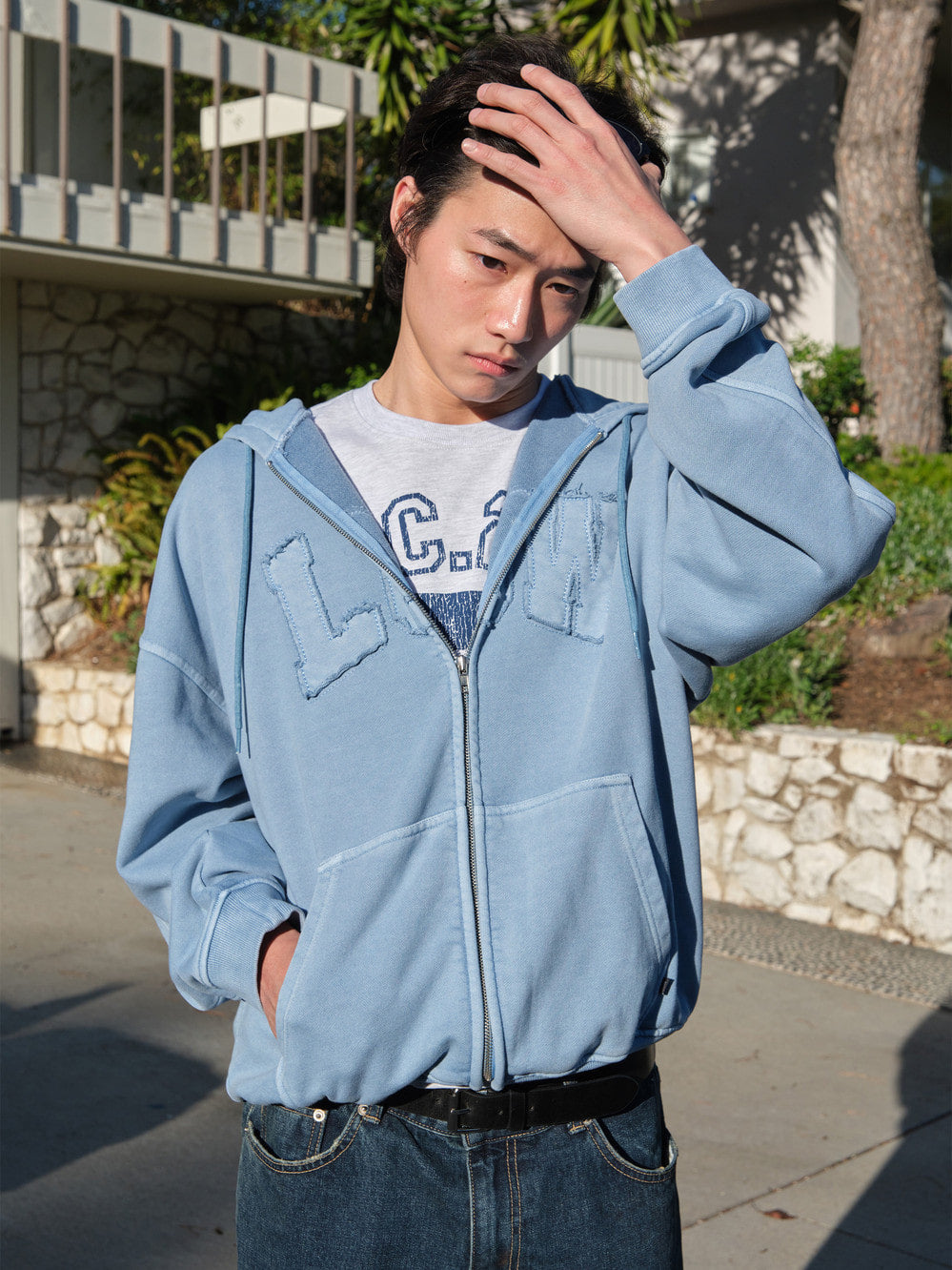 Low Classic Low Washed Zip-Up Hoodie Baby Blue