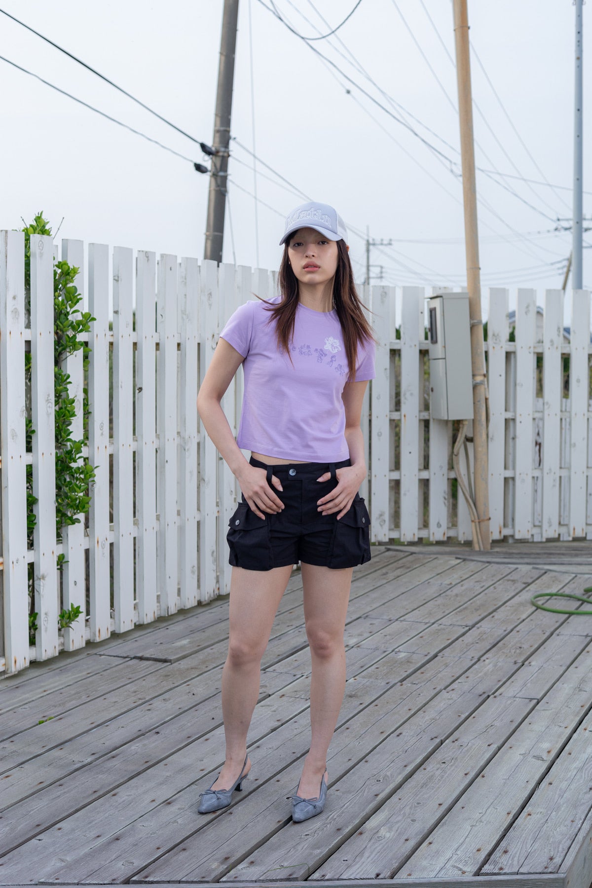 [matinkim] BUBBLY GRAPHIC PRINTING TOP IN LILAC