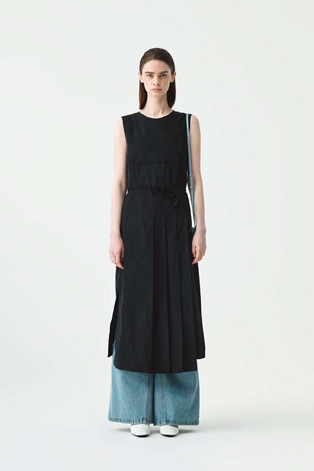 [matinkim] Wrap Pleats Sleeveless Long Dress IN Black