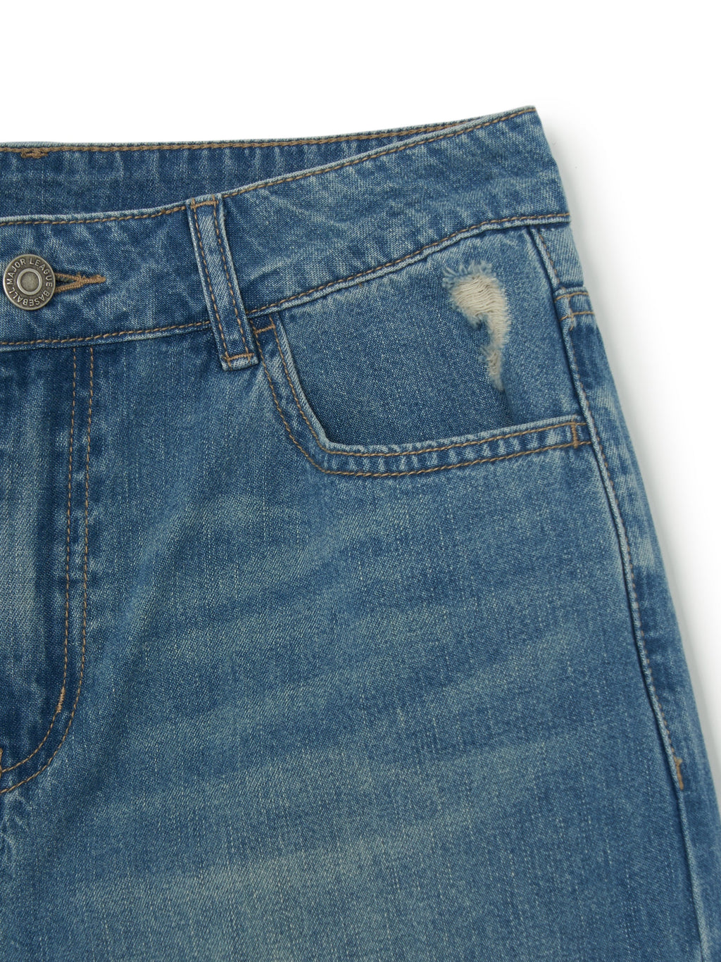 MLB Korea Women's Basic Small Logo Destroyed Denim Bermuda Pants