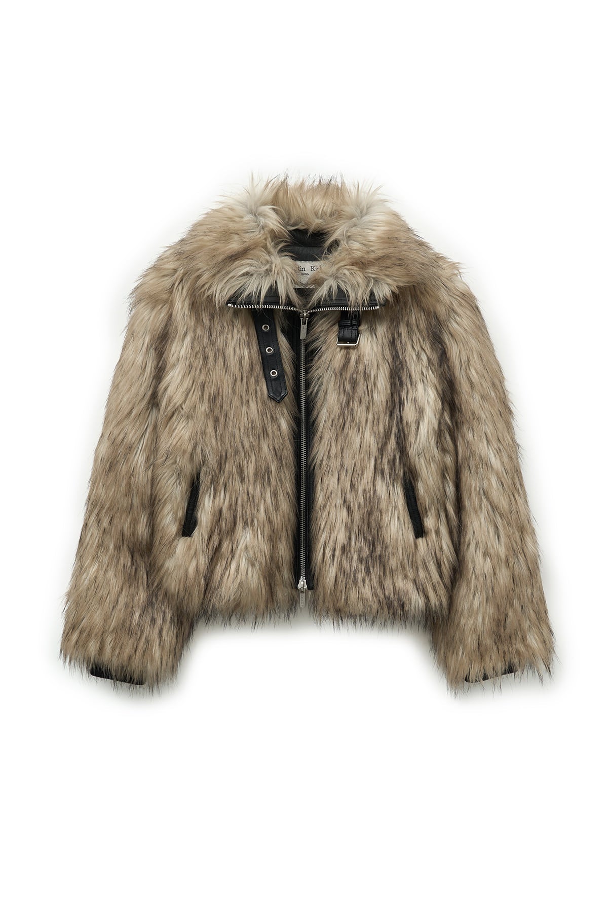 [matinkim] NECK BUCKLE CROP FUR JUMPER IN BEIGE