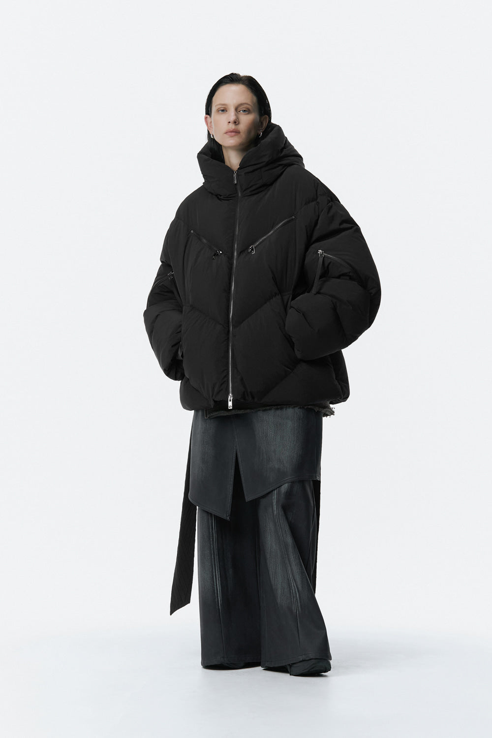 Treemingbird High Neck Hooded Duck Down Padding Black
